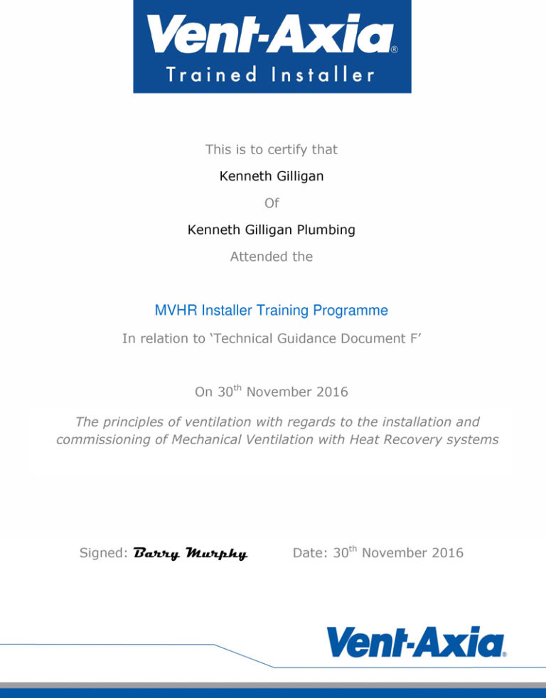 Heat Recovery Ventilation Galway Ireland VentAxia Installer Galway